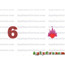 Heart and Pink Castle Applique Design Birthday Number 6