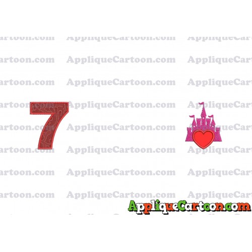 Heart and Pink Castle Applique Design Birthday Number 7