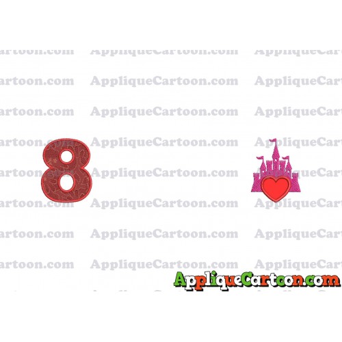 Heart and Pink Castle Applique Design Birthday Number 8