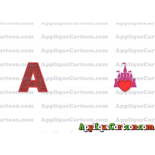 Heart and Pink Castle Applique Design With Alphabet A