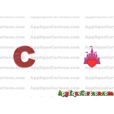 Heart and Pink Castle Applique Design With Alphabet C