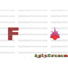 Heart and Pink Castle Applique Design With Alphabet F