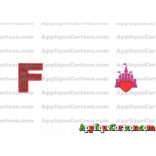 Heart and Pink Castle Applique Design With Alphabet F