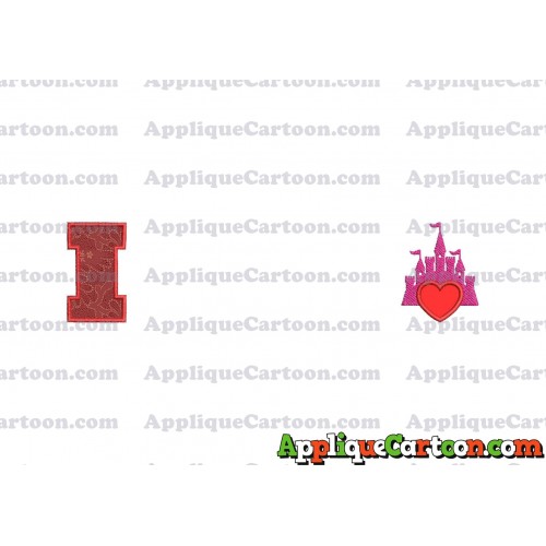 Heart and Pink Castle Applique Design With Alphabet I
