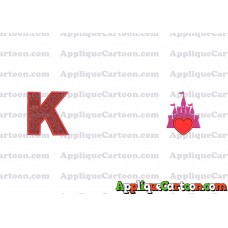 Heart and Pink Castle Applique Design With Alphabet K
