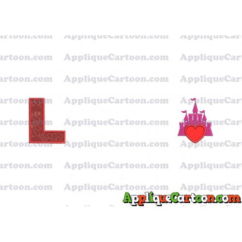 Heart and Pink Castle Applique Design With Alphabet L