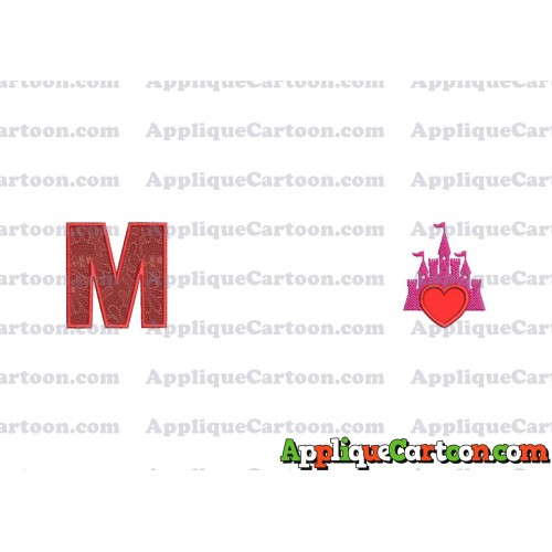Heart and Pink Castle Applique Design With Alphabet M