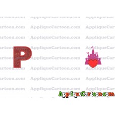Heart and Pink Castle Applique Design With Alphabet P
