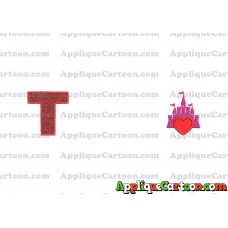 Heart and Pink Castle Applique Design With Alphabet T