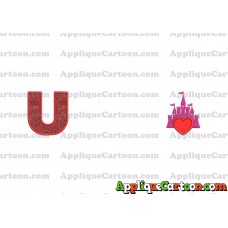 Heart and Pink Castle Applique Design With Alphabet U