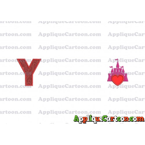 Heart and Pink Castle Applique Design With Alphabet Y