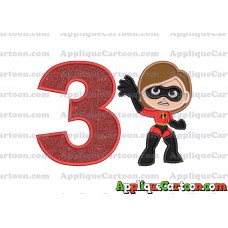 Helen Parr The Incredibles Applique Embroidery Design Birthday Number 3