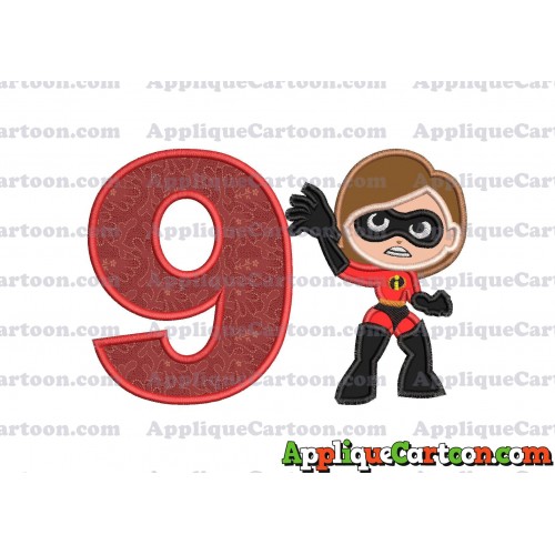 Helen Parr The Incredibles Applique Embroidery Design Birthday Number 9