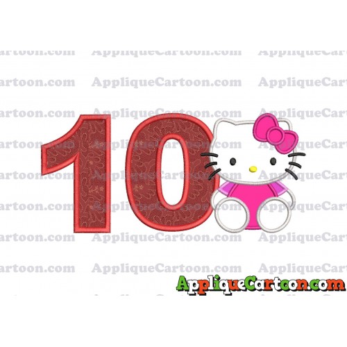 Hello Kitty Applique 01 Embroidery Design Birthday Number 10