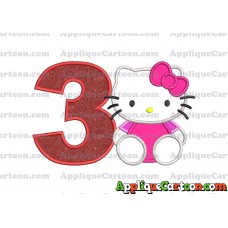 Hello Kitty Applique 01 Embroidery Design Birthday Number 3