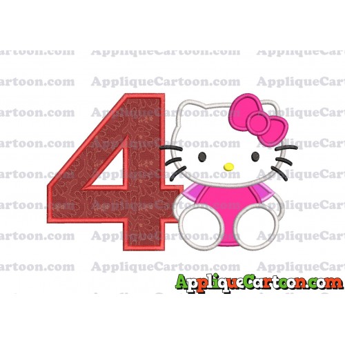 Hello Kitty Applique 01 Embroidery Design Birthday Number 4