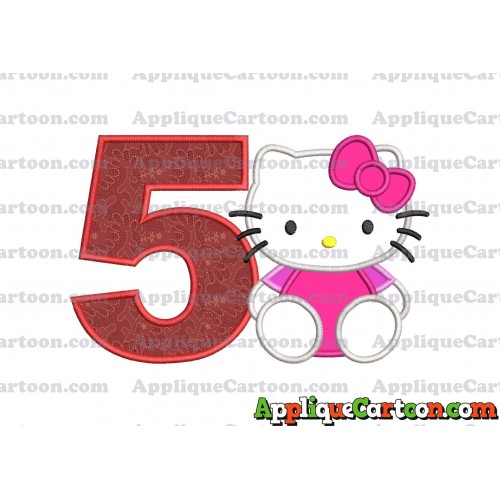 Hello Kitty Applique 01 Embroidery Design Birthday Number 5