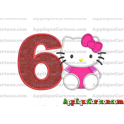 Hello Kitty Applique 01 Embroidery Design Birthday Number 6