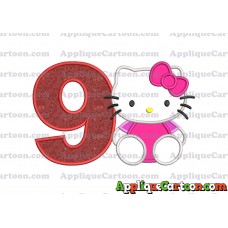 Hello Kitty Applique 01 Embroidery Design Birthday Number 9