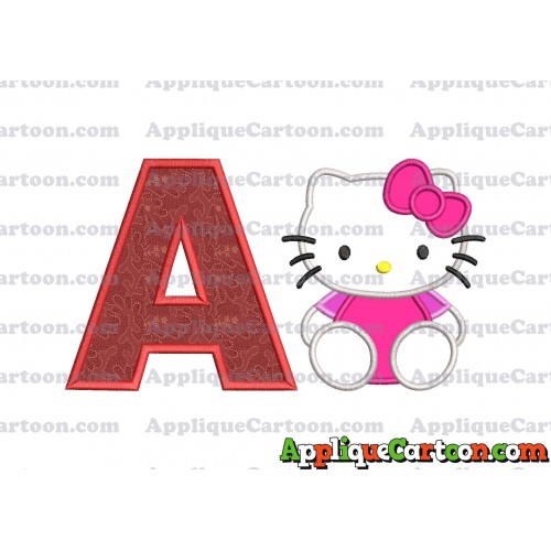 Hello Kitty Applique 01 Embroidery Design With Alphabet A