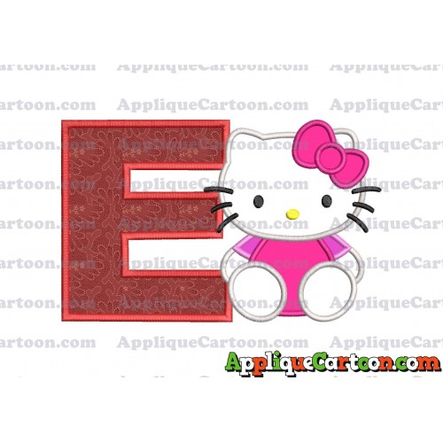 Hello Kitty Applique 01 Embroidery Design With Alphabet E