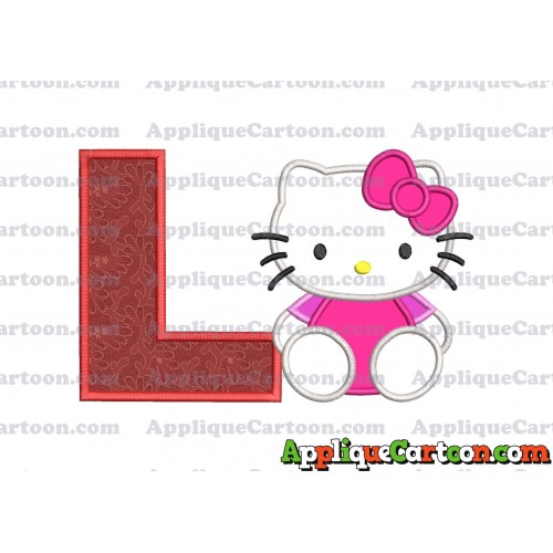 Hello Kitty Applique 01 Embroidery Design With Alphabet L