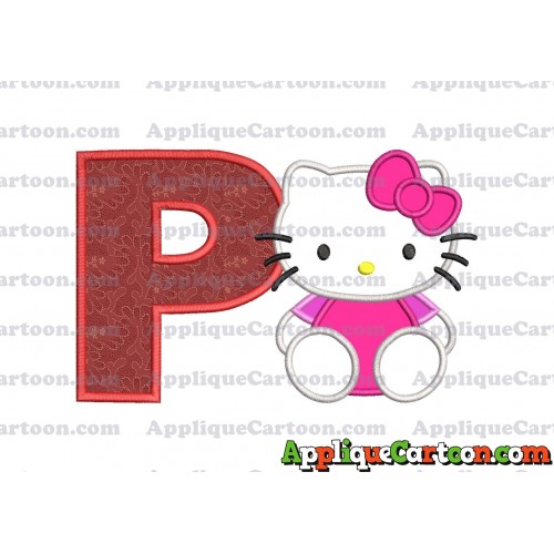 Hello Kitty Applique 01 Embroidery Design With Alphabet P
