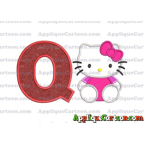 Hello Kitty Applique 01 Embroidery Design With Alphabet Q