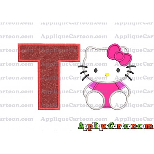 Hello Kitty Applique 01 Embroidery Design With Alphabet T