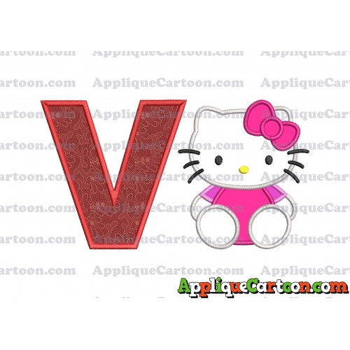 Hello Kitty Applique 01 Embroidery Design With Alphabet V