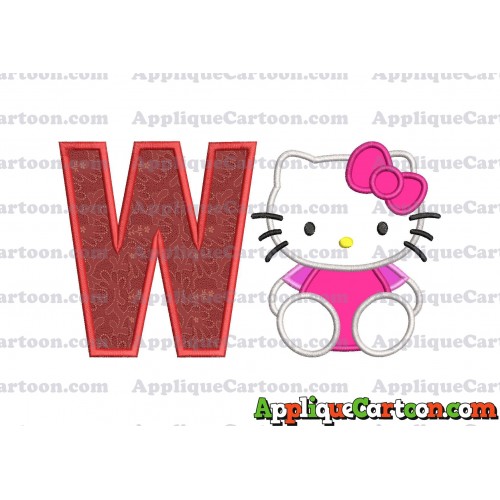 Hello Kitty Applique 01 Embroidery Design With Alphabet W