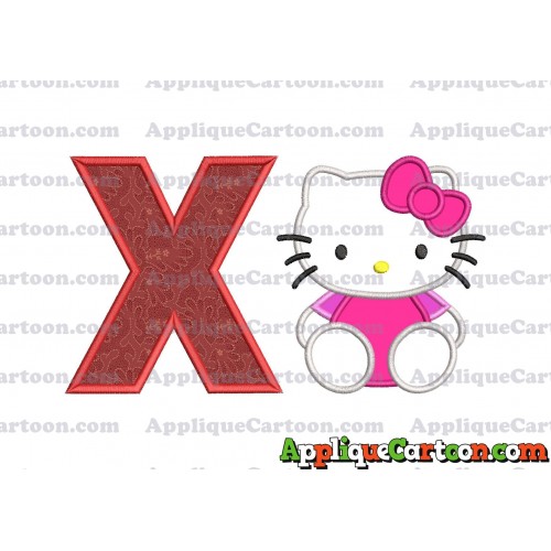Hello Kitty Applique 01 Embroidery Design With Alphabet X