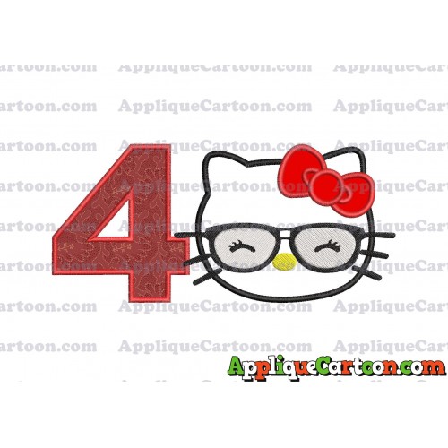 Hello Kitty Applique 02 Embroidery Design Birthday Number 4