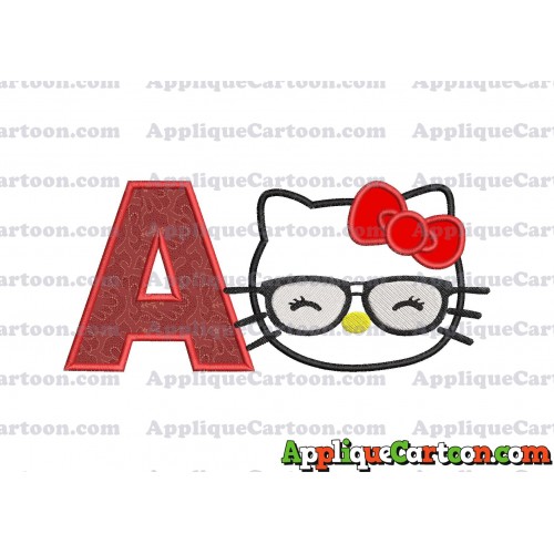 Hello Kitty Applique 02 Embroidery Design With Alphabet A