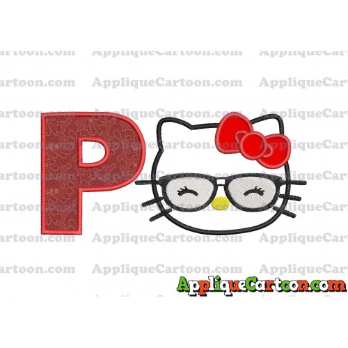 Hello Kitty Applique 02 Embroidery Design With Alphabet P