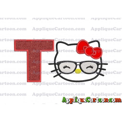 Hello Kitty Applique 02 Embroidery Design With Alphabet T