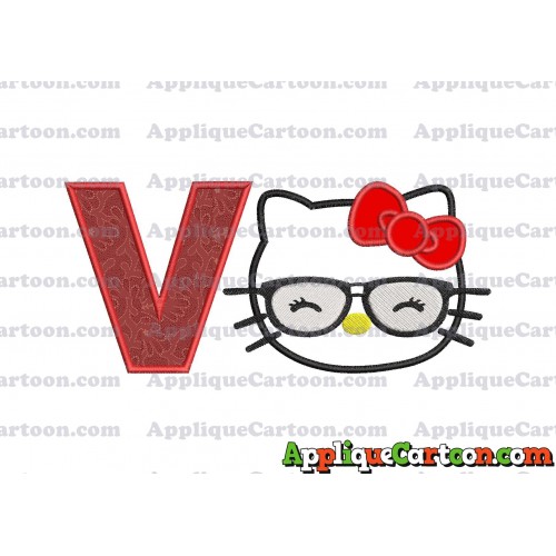 Hello Kitty Applique 02 Embroidery Design With Alphabet V