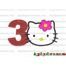 Hello Kitty Applique 03 Embroidery Design Birthday Number 3