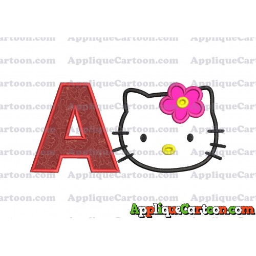 Hello Kitty Applique 03 Embroidery Design With Alphabet A