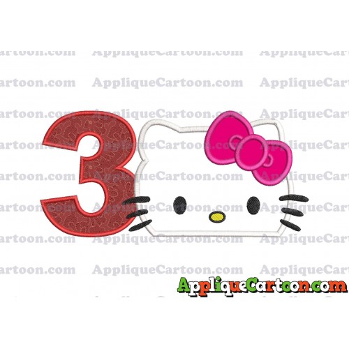 Hello Kitty Applique Embroidery Design Birthday Number 3