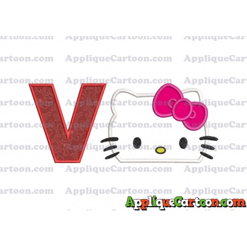 Hello Kitty Applique Embroidery Design With Alphabet V