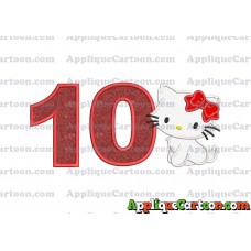Hello Kitty Cat Applique Embroidery Design Birthday Number 10