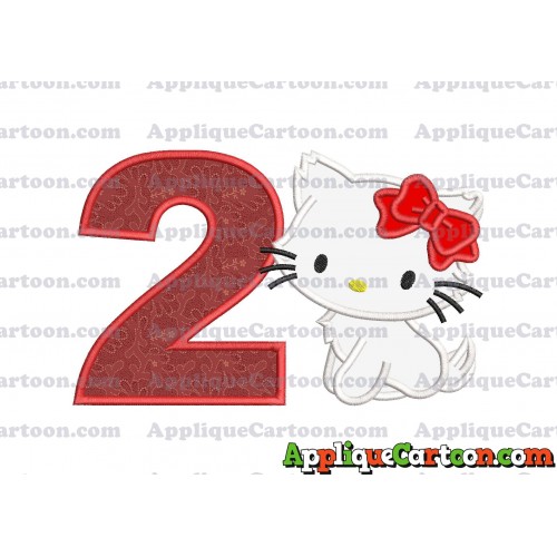 Hello Kitty Cat Applique Embroidery Design Birthday Number 2