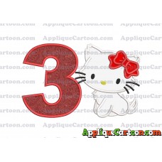 Hello Kitty Cat Applique Embroidery Design Birthday Number 3