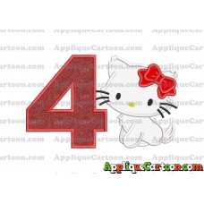 Hello Kitty Cat Applique Embroidery Design Birthday Number 4