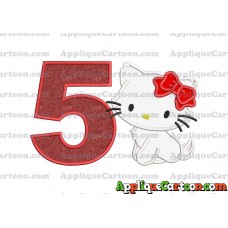 Hello Kitty Cat Applique Embroidery Design Birthday Number 5