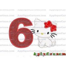 Hello Kitty Cat Applique Embroidery Design Birthday Number 6