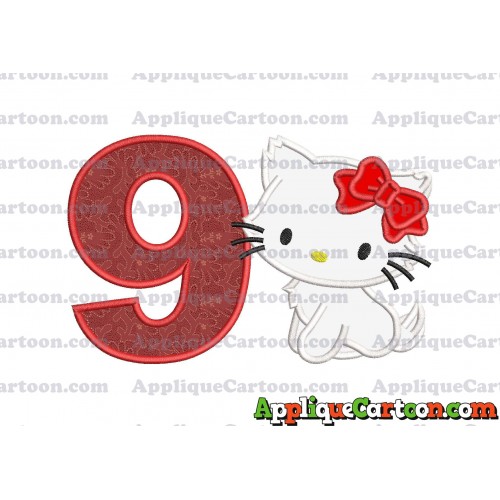 Hello Kitty Cat Applique Embroidery Design Birthday Number 9