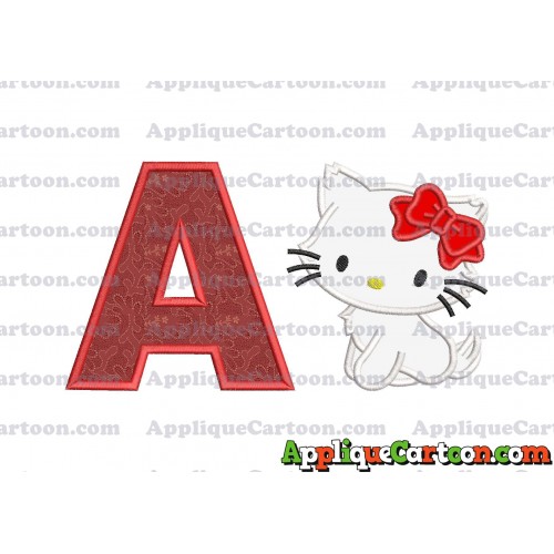 Hello Kitty Cat Applique Embroidery Design With Alphabet A