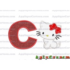 Hello Kitty Cat Applique Embroidery Design With Alphabet C